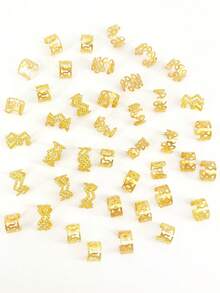 42pcs Metal Minimalist Fashion Hair Ties, Charm Hair Beads, Openable Personalized Hair Accessories,Summer,Holiday,Travel - Gold - View 4