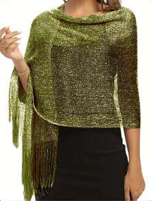 Khăn choàng màu xanh ô liu ánh kim, khóa tròn, khăn choàng tua rua nhẹ, thoáng khí, thanh lịch dành cho nữ dự tiệc. - Màu xanh Ô liu - Xem 2