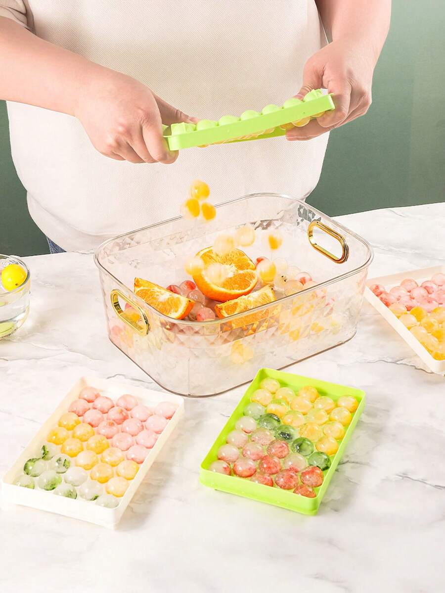 2pcs Reusable Ice Ball Maker Mold With Lid, Round Ice Cube Tray For Summer Parties, Holidays & Beverages - Multicolor - View 1