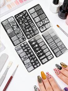 6pcs Nail Art Printing Plates With Leopard Animal Texture Patterns - Silver - View 1