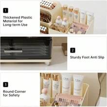 UFORU Large Capacity Makeup Storage Box, Multi-Functional Makeup Brush Lipstick Eyebrow PencilPocket Mirror Storage Box, Desktop MakeupOrganizer Home & Travel, Makeup Box,Cosmetics Organizer Storage Pink - White - View 3