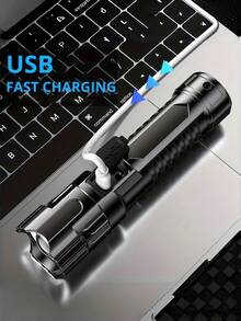 One Ultra-Bright Rechargeable LED Flashlight, Compact Zoom Handheld Flashlight, Suitable For Outdoor Camping, Fishing, Hunting, Hiking, Exploration And Emergencies, Travel,With Built-In Battery.Travel Essential - Star - View 5