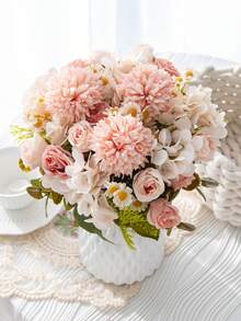 1pc Artificial Hydrangea Bouquet Fake Rose, Suitable For Spring/Autumn Decor, Wedding Vase, Home, Restaurant, Bedroom, Kitchen, Room Decoration, Holiday & Birthday Party, Outdoor Garden Decor - Pink - View 5