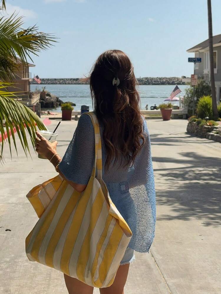 Spring/Summer New Women's Fashion Casual Lightweight Knit Blue Cover Up, Asymmetric Hem Design, Pullover Sleeveless Top, Bohemian Style, Suitable For Beach Vacation, Beach Party, Outdoor Travel, Holiday Date - Navy Blue - View 4