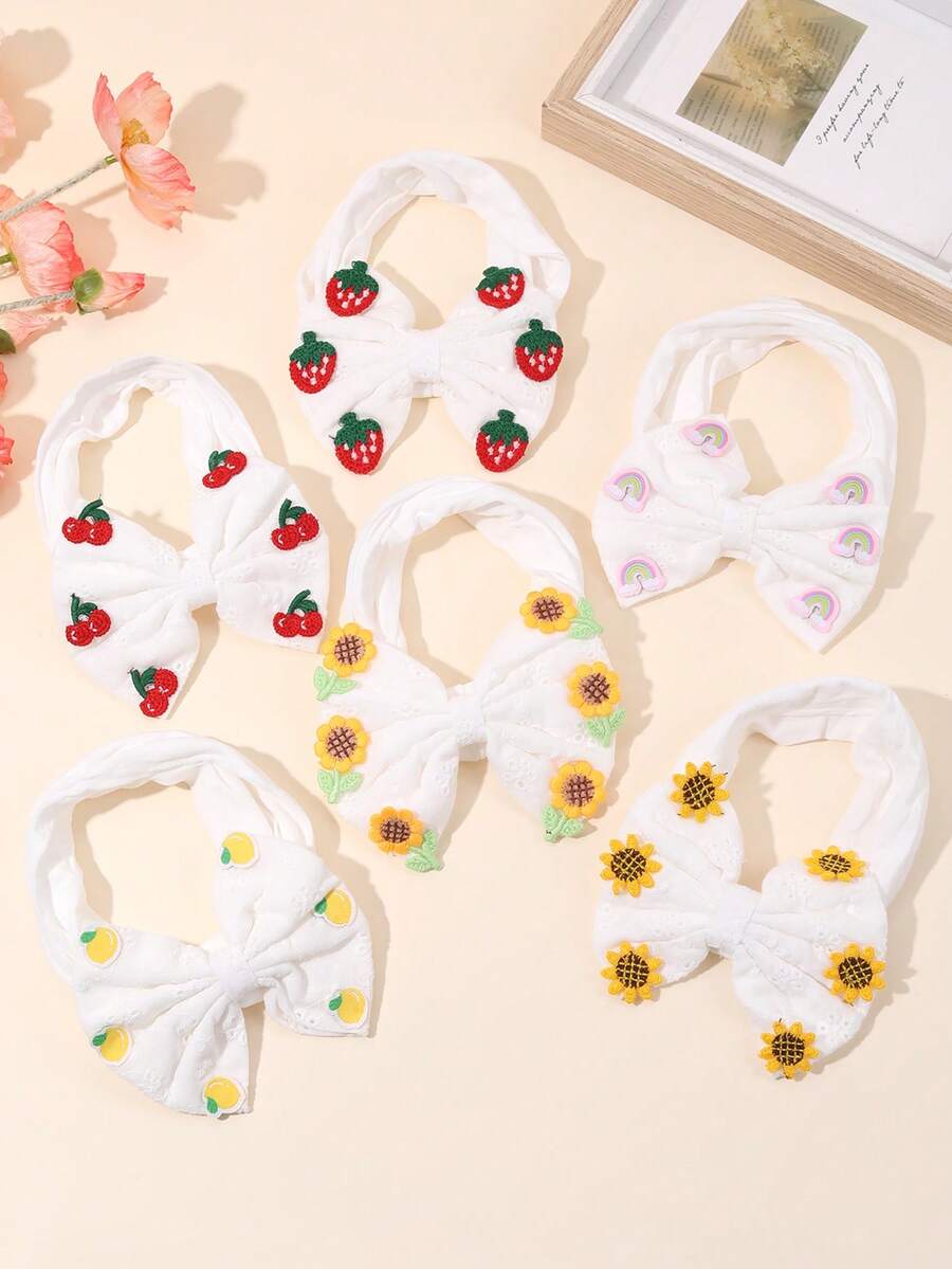 1/6 peças Faixa de cabelo bordada com frutas/flores para bebê menina, faixa de cabelo em tons pastel, macia e elástica, para bebês, crianças pequenas e recém-nascidas, presente de Natal, acessório de cabelo para bebê na primavera e no verão. - Multicolorido - Ver 1