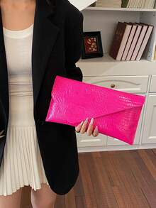 Fashion Retro Envelope Bag 2026 New Women's Wallet Casual Phone Bag Simple Large Capacity Handbag Solid Color Alligator Embossed Clutch - Hot Pink - View 7