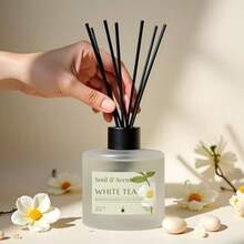 Reed Diffuser Set White Tea 7.43 oz Refillable Scented Oil with 6 Fiber Sticks Long-Lasting Home Fragrance and Air Freshener for Bedroom Bathroom Office Gift and Décor Piece - TÉ BLANCO - Ver 3