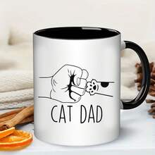 11 Oz Cat Dad Mug - Funny Cat Paw And "CAT DAD" Fist Design Ceramic Coffee Mug, Black Interior And Handle, Dishwasher And Microwave , Suitable As A Gift For Cat Lovers, Father's Day, Birthdays, Christmas - Novelty Tea/Cocoa Mug, Unisex, Father's Day Gift, Coffee Mug, Father's Day Mug, Coffee Mug, Halloween Mug, Father's Day Gift, Funny Coffee Mug, Father's Day Gift For Dad, Office, Halloween Mug, Father's Day Mug, Mug With Funny Quotes, Coffee Mug, Happy Father's Day, Father's Day Cup, Father's Day Gift, Coffee Mug, Halloween Coffee Mug, Father's Day Gift - 白色的 - 查看 1