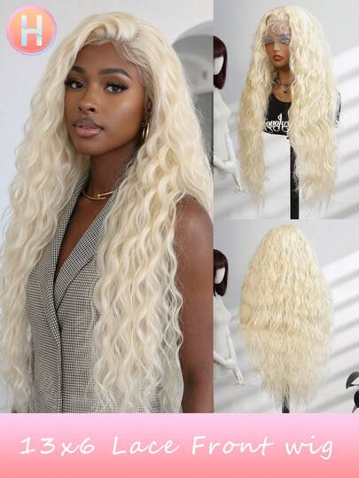 30英寸超长蓬松卷发假发，女士适用 - 耐热合成纤维，外观自然，中分，触感柔软 - 适合日常佩戴、角色扮演和特殊场合。13*6蕾丝前假发，日本进口合成纤维，弹性网帽，适合所有人，万圣节、化装舞会等场合。