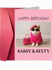 60th Birthday Card - Playful Cat - Gifts For Ladies, Girls, Best Friends, Best Friends, Glasses Wearing Cat, Wonderful Pets - Multicolor - View 8