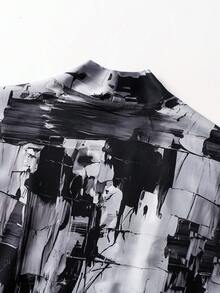 Abstract Brush Stroke Print 3/4 Sleeve Robe, Streetwear Loose Fit Lightweight Cardigan, Men's Kimono Shirt - Multicolor - View 5