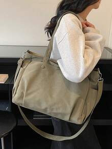 1pc Beige Soft Faux Leather Multi-Pocket Large Capacity Tote Bag, Suitable For Daily Commute - Multicolor - View 11