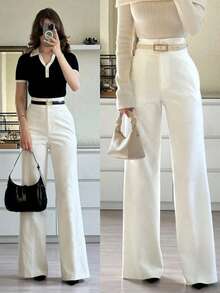 Quần ống đứng cạp cao màu trắng SMILE CHIC 2026 hàng mới về mùa hè, kiểu dáng tối giản, phù hợp cho đi làm và mặc hàng ngày (không kèm thắt lưng) Mùa xuân - trắng - Xem 7