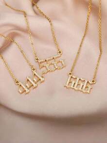 1 chiếc mặt dây chuyền hình thiên thần kỹ thuật số cá nhân hóa theo phong cách Châu Âu & Mỹ, đính đá Cubic Zirconia, mã số 111-999, trang sức nổi bật dành cho nữ. - Vàng - Xem 1