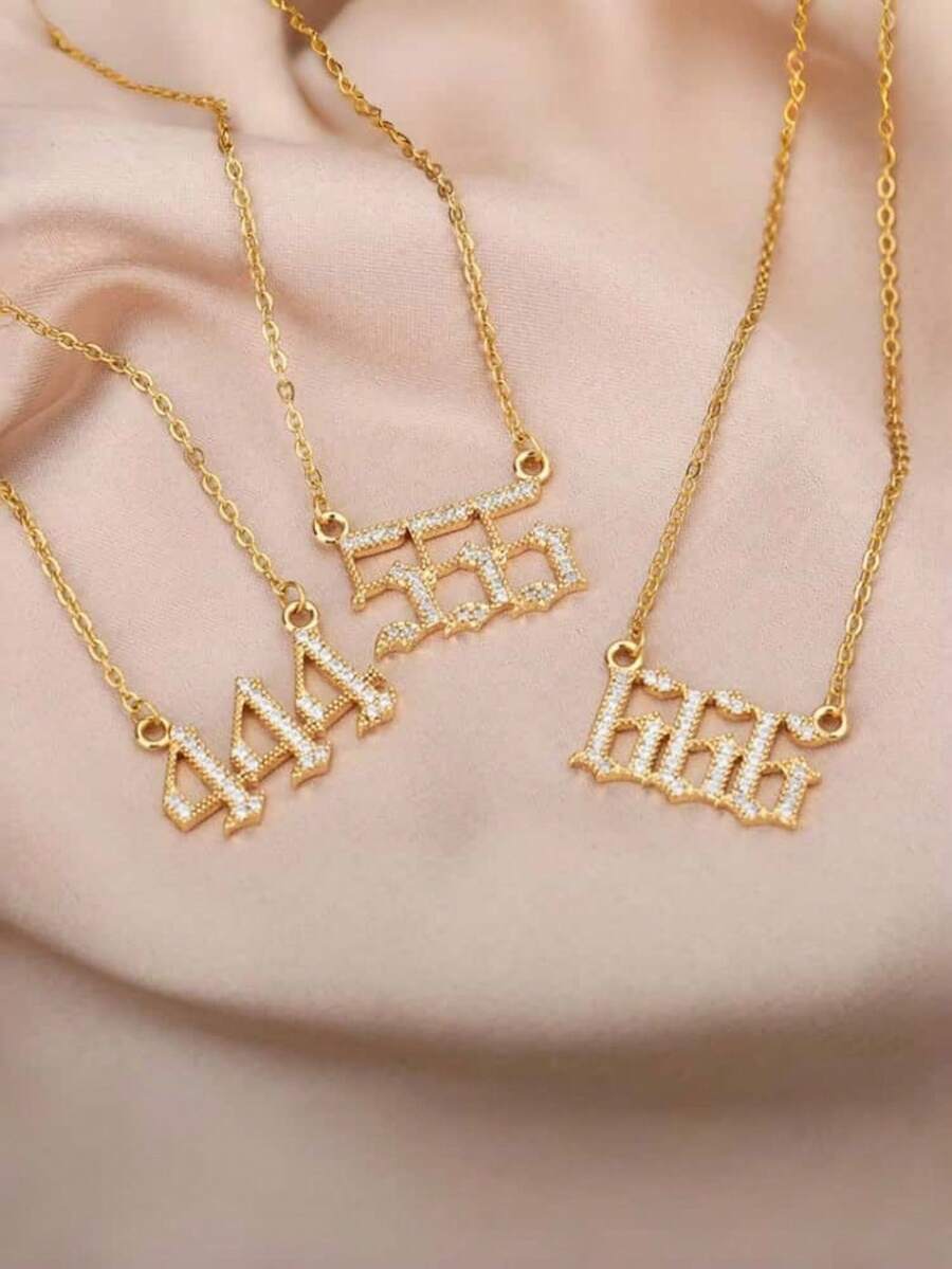 1 chiếc mặt dây chuyền hình thiên thần kỹ thuật số cá nhân hóa theo phong cách Châu Âu & Mỹ, đính đá Cubic Zirconia, mã số 111-999, trang sức nổi bật dành cho nữ. - Vàng - Xem 1