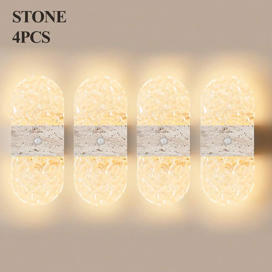Modern Crystal Motion Sensor Wall Lamp, LED Smart Sensor Acrylic Wall Light, Wireless LED Wall Lamp, Battery-Powered Night Light, Adjustable Color Temperature And Brightness, Suitable For Hallways, Bathrooms, Bedrooms, Home Decoration, Living Room