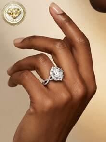1pc Women's Engagement Ring, Fully Paved Twisted Oval Cut Ring, 3.3g 925 Sterling Silver, 1.5 Carat Moissanite, Bohemian Luxury, Engagement, Proposal, Wedding Anniversary, Valentine's Day Gift, Comes With Moissanite Certificate And Elegant Gift Box - Silver - View 4