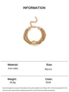 1 pieza Brazalete de cadena multicapa con esfera geométrica, accesorio vintage exagerado de estilo punk, elegante brazalete de mujer, minimalista para uso diario, fiesta, casual, concierto/festival, discoteca, lindo brazalete de acabado metálico/metalizado lujoso (La superficie puede tener ocasionales rasguños por fricción y desigualdades, por favor, entienda) - Dorado - Ver 7