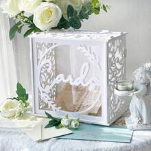 1pc White Wedding Card Box For Receptions, PVC Gift Card Box For Wedding With Acrylic Windows, Rustic Envelope Money Gift Box For Anniversary Bridal Graduation Birthday Party - one-size - View 1