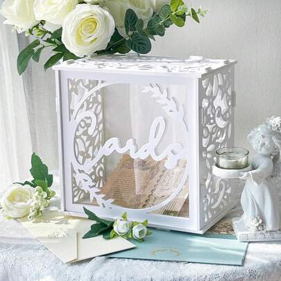 1 pieza Caja de tarjetas de boda blanca OurWarm para recepciones, caja de tarjetas de regalo de PVC para bodas con ventanas de acrílico, caja rústica para regalo de dinero para aniversarios, duchas de bebé, graduaciones y fiestas de cumpleaños