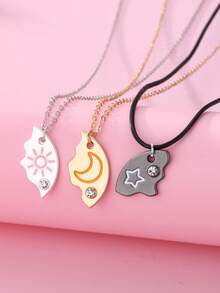 3件套儿童时尚好朋友云朵、太阳、星星、月亮吊坠项链套装，适合日常佩戴、送礼、节日佩戴 - 彩色 - 查看 2
