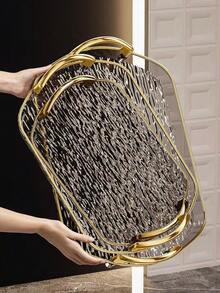 1 PET Serving Tray, Oval Design Tray, For Kitchen, Dining Table, Ramadan - Grey - View 3