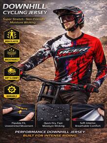 TELEYI Men's Red Purple Splash Ink Racer Letter Print Long Sleeve MTB Motocross Jersey Quick Dry Mesh Downhill Off-Road Bike Racing Athletic Top Sports - Black - View 8