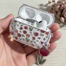 粉色花卉图案保护壳，兼容苹果无线充电盒，防刮擦、防震 - 無色 - 查看 3