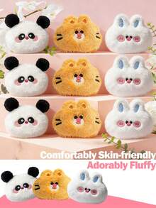 3/6/9pcs Cartoon Animal Plush Powder Puffs - Panda, Rabbit, Tiger Plush Powder Puffs, Non-Clumping Easy To Apply, Professional Setting Makeup Tool For Loose Powder/Compact Powder, Suitable For Beginners And Makeup Enthusiasts - Multicolor - View 4