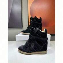 Nuove Scarpe Da Donna Alte 2026 Con Tacco Interno Rialzante, Sneakers Basse Casual In Tinta. Scarpe Alte Firmate Per Donna Per Tutte Le Stagioni, Scarpe Sportive Casual Aderenti, Versatili Scarpe Bianche Con Spessa Suola Nera. Rialzo Interno Del Tacco Di 7 Cm, Stivaletti Da Donna, Modelli Alti Per Taglie Petite. - màu đen - Xem 3
