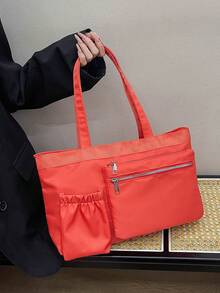 1 pieza Bolso de tela de nailon casual con múltiples bolsillos y cierre de cremallera para mujer, para uso diario - Multicolor - Ver 4