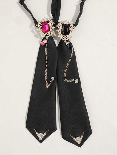 1pc Unisex Fashion Casual Versatile Floral Waterdrop Pendant Faux Gemstone Decor Clip-On Tie, Suitable For Shirt, Party, And Event Matching