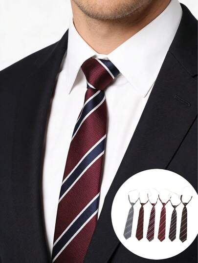 1件男女通用西装衬衫领带，日式学院风宽松领带，酒红色条纹短领带，适合毕业典礼制服