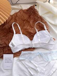 Japanese-Style Gentle And Sweet Women's Lingerie, Romantic Lace, Pure Desire Style, Small Chest Gathering, Wireless Bra - Baby Blue - View 5