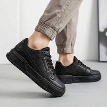 Tenis deportivos casuales para hombre, diseño industrial estructurado con suela gruesa y cordones gruesos, calzado cómodo antideslizante versátil para uso diario y todas las ocasiones - Negro - Ver 4