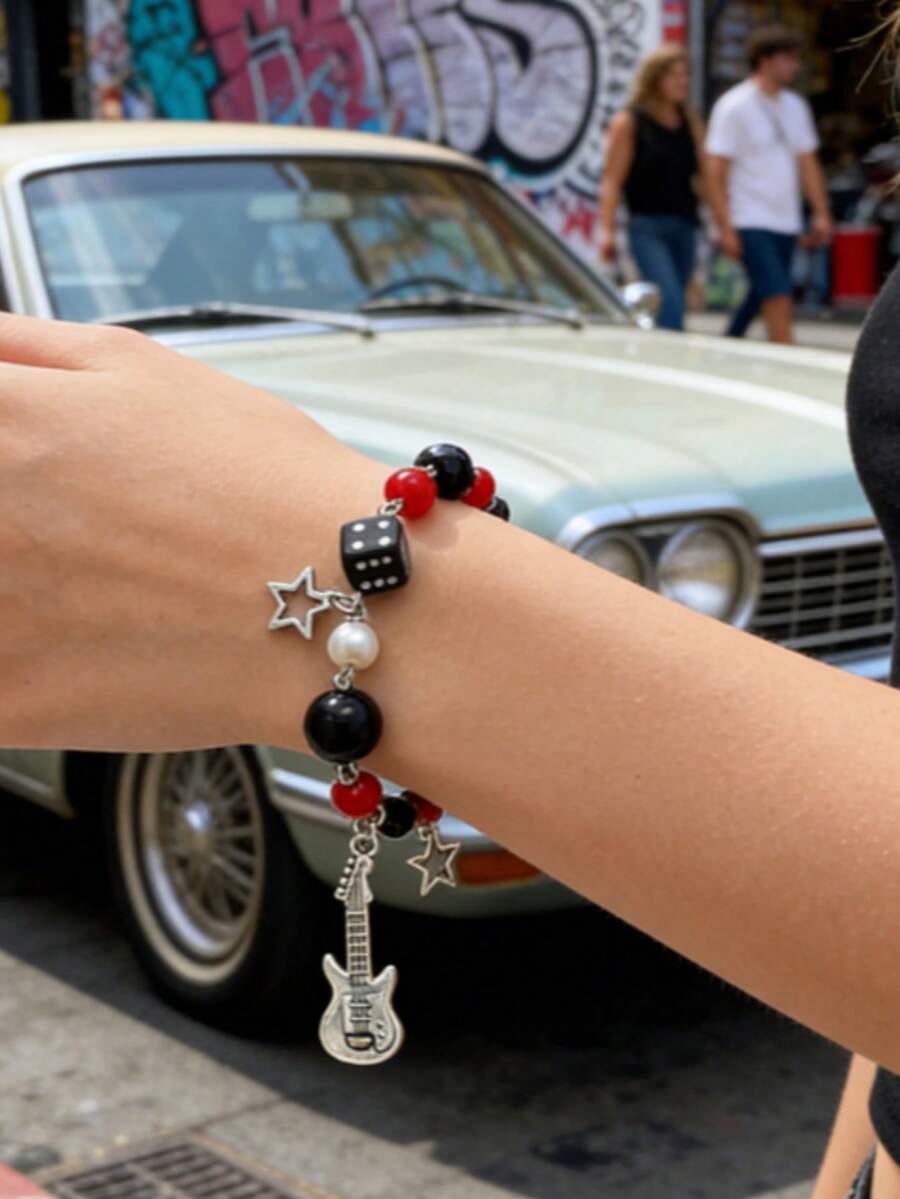 A Stylish Star Guitar Pendant Bracelet For Women, Perfect For Music Festivals, Rock Parties, And Everyday Casual Wear. - 彩色 - 查看 1