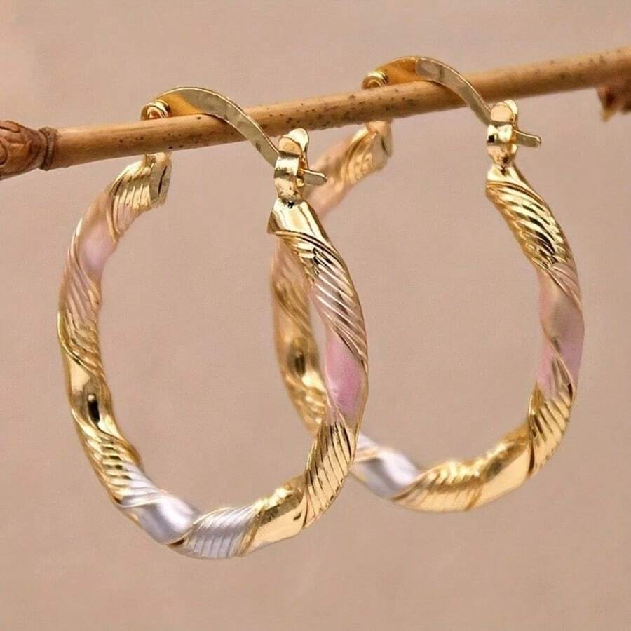 1 Pair Fashionable Colorful Round Earrings, Creative Versatile Earrings Gift For Women - Gold - View 1