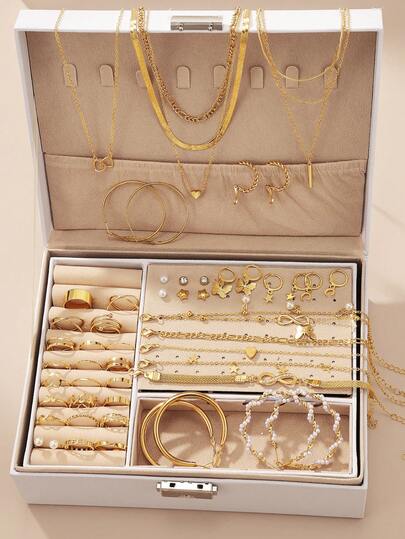 Conjunto de joyería metálica asimétrica para mujer, que incluye collar, aretes, anillo, pulsera y tobillera