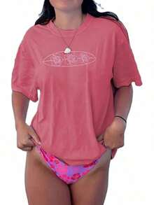 Women's Tops Letter Tee Graphic T-Shirts, Women Teens Oversized Graphic Tee Shirts Y2k Short Sleeve Floral Aesthetic Tshirt Top Summer Cute Preppy Clothes-For Women, Holiday, Vacation,Daily Casual Fashion And Versatility. - Áo mùa hè màu đỏ hồng - Xem 14