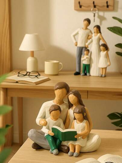 1件小型家庭主题树脂雕像装饰工艺品，适合摆放在书架、书桌、客厅和卧室，是婚礼艺术装饰和母亲节礼物的完美之选。