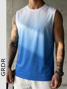 GRDR 男士夏季休闲宽松无袖背心，百搭运动街头风 - 藍色 - 查看 3