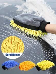 Double-Sided Car Washing Gloves, Waterproof Lining, Made Of Microfiber And Faux Wool, Won't Scratch, Helps Produce Foam, Ideal For Car Detailing, Washing And Drying, A Useful Car Cleaning Tool - A - View 12