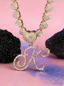 字母吊坠项链 迈阿密链条项链 女士嘻哈镶钻字母吊坠项链 珠宝礼物 - 愛心字母項鍊 - 查看 1