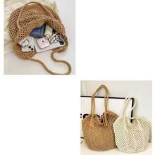 Hollow Mesh Tassel Straw Tote Bag, Large Capacity Vacation Commute Shoulder Beach Bag For Women,Holiday Essential,Summer,Beach Bag,Holiday Bag - Multicolor - View 6