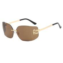 Frameless Slimming High-End Sunglasses New Retro Internet Celebrity Sunglasses Millennial Hot Girl Sunglasses - 茶片 - 查看 5