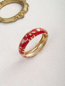 一款欧美风格的INS几何图案宽版红色珐琅开口弹力手链，用途广泛，适合日常佩戴、聚会和度假。 - 紅色 - 查看 7