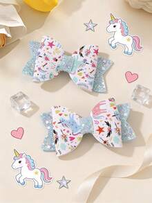 2 chiếc kẹp tóc nơ xinh xắn cho bé gái, có đính kim tuyến, thích hợp để sử dụng hàng ngày vào mùa xuân và mùa hè. - Nhiều màu - Xem 1