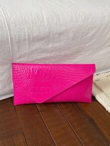 Fashionable Solid Color Elegant Crocodile Embossed Envelope Clutch Bag, Casual Versatile Handbag - Hot Pink - View 5