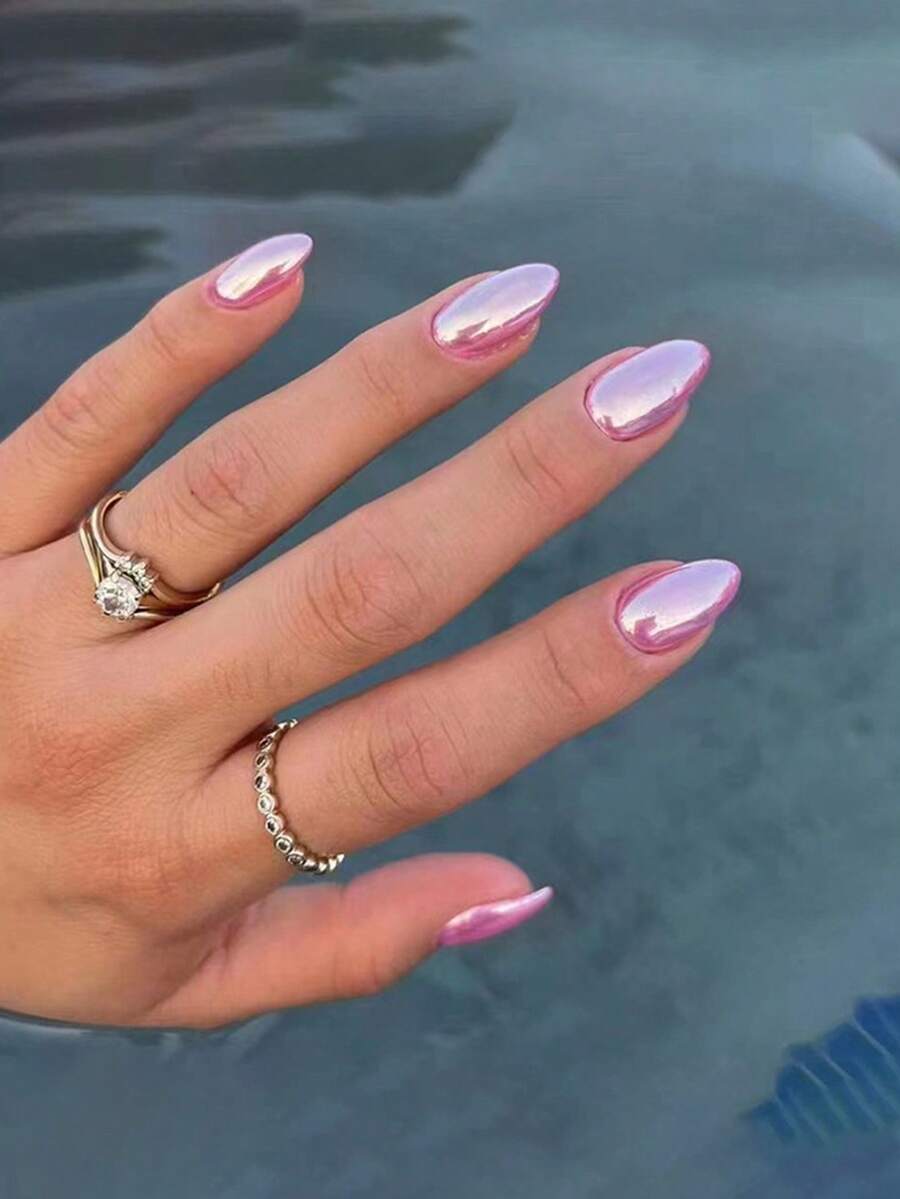 Bộ 24 miếng dán móng tay Sweet & Hot Girl Aurora màu hồng nhạt + 1 gel dán móng + 1 dụng cụ mài móng. - Hồng - Xem 1