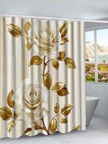 1/4pcs 3D Rose Print Waterproof Shower Curtain With Hooks - Machine Washable Polyester Bathroom Partition - A - View 16